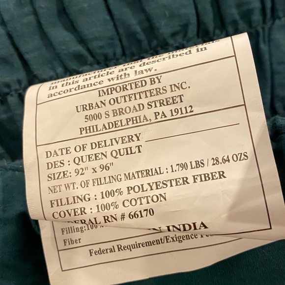 Anthropologie Textured Bardot Dark Turquoise Quilt - Picture 7 of 7